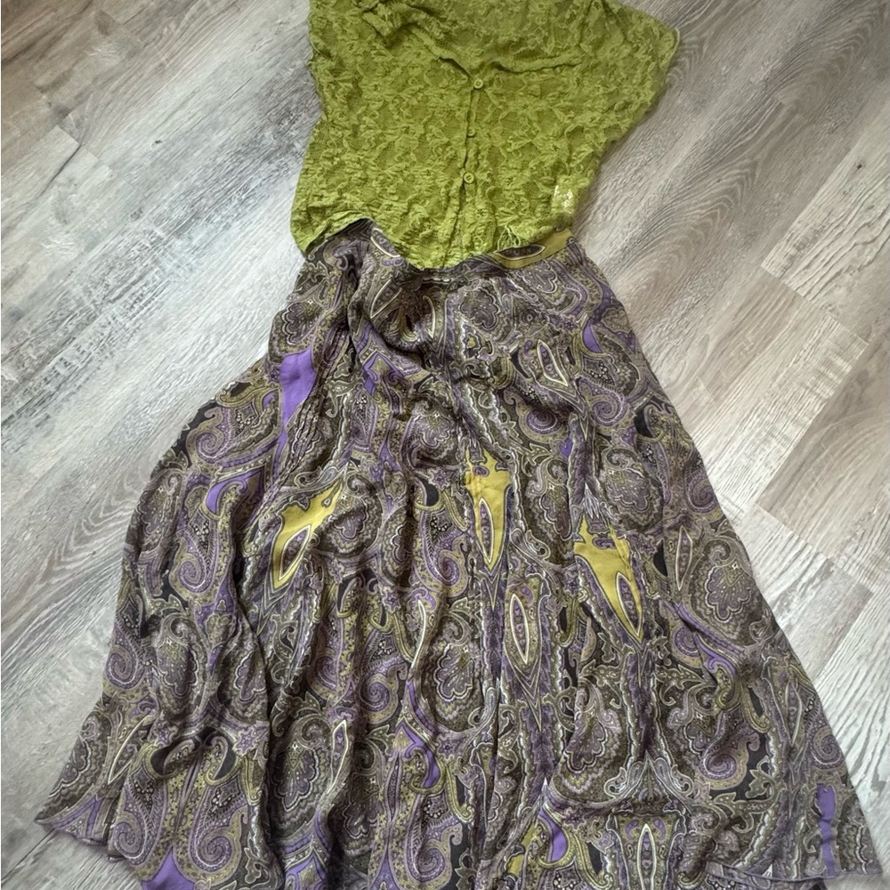 Jones New York Paisley A-Line Skirt with Yellow and Purple Accents